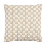 Softie Check square cushion in natural tones, featuring a padded checkerboard pattern of beige and ivory-cream squares, shown on a plain white background.