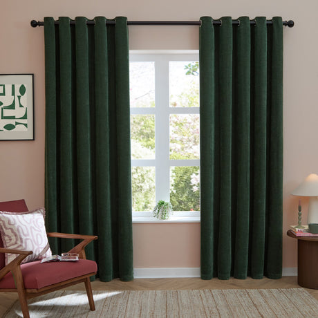 Soft Chenille Plain Lined Eyelet Curtains - Bottle