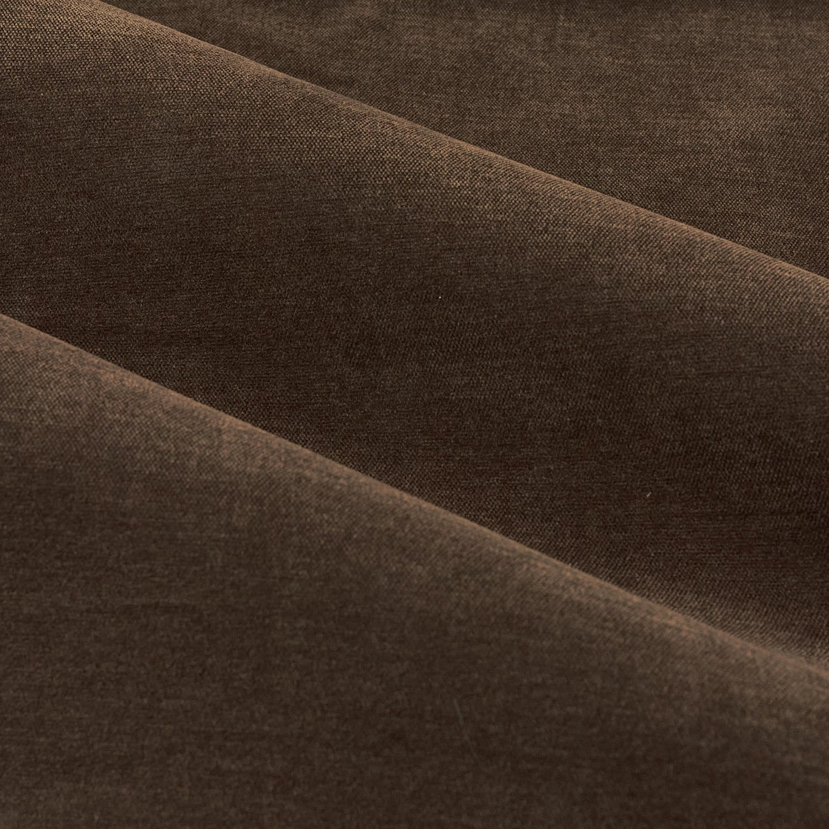 Close-up of Soft Chenille Pencil Pleat Curtains in chocolate brown, showing a densely woven, matt polyester chenille fabric with soft folds and no sheen.
