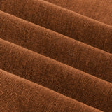 Close-up of pencil pleat curtain fabric in rust orange soft chenille, showing the folded pleats and matte woven polyester texture.