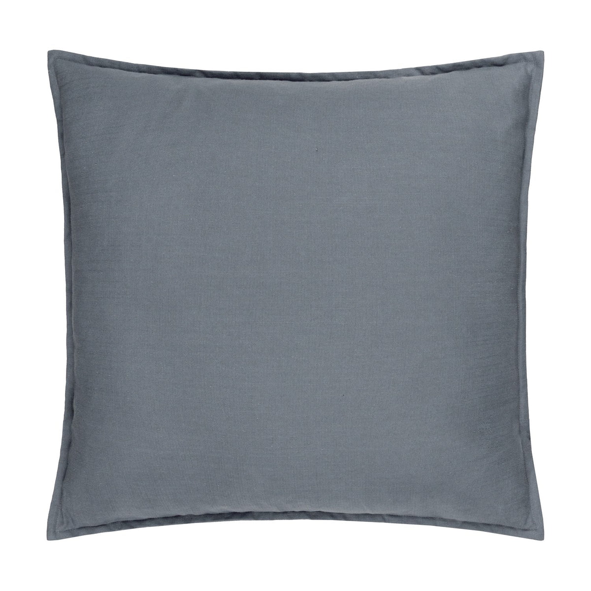 Slub Cotton Woven Plain Cushion in Denim blue, square with a flanged edge, shown on a plain white background.