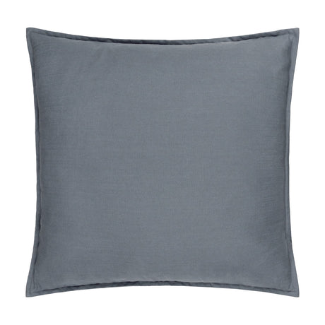 Slub Cotton Woven Plain Cushion in Denim blue, square with a flanged edge, shown on a plain white background.