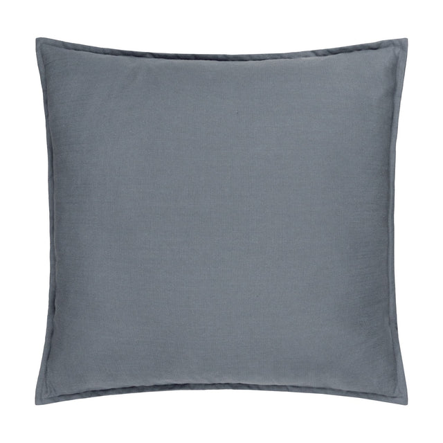 Slub Cotton Woven Plain Cushion in Denim blue, square with a flanged edge, shown on a plain white background.