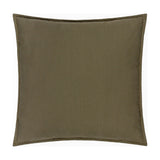 Square slub cotton cushion in Lichen, a muted olive green with a softly textured woven surface and flanged edge, shown on a plain white background.