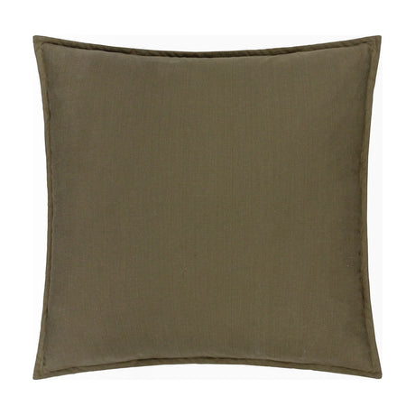 Square slub cotton cushion in Lichen, a muted olive green with a softly textured woven surface and flanged edge, shown on a plain white background.