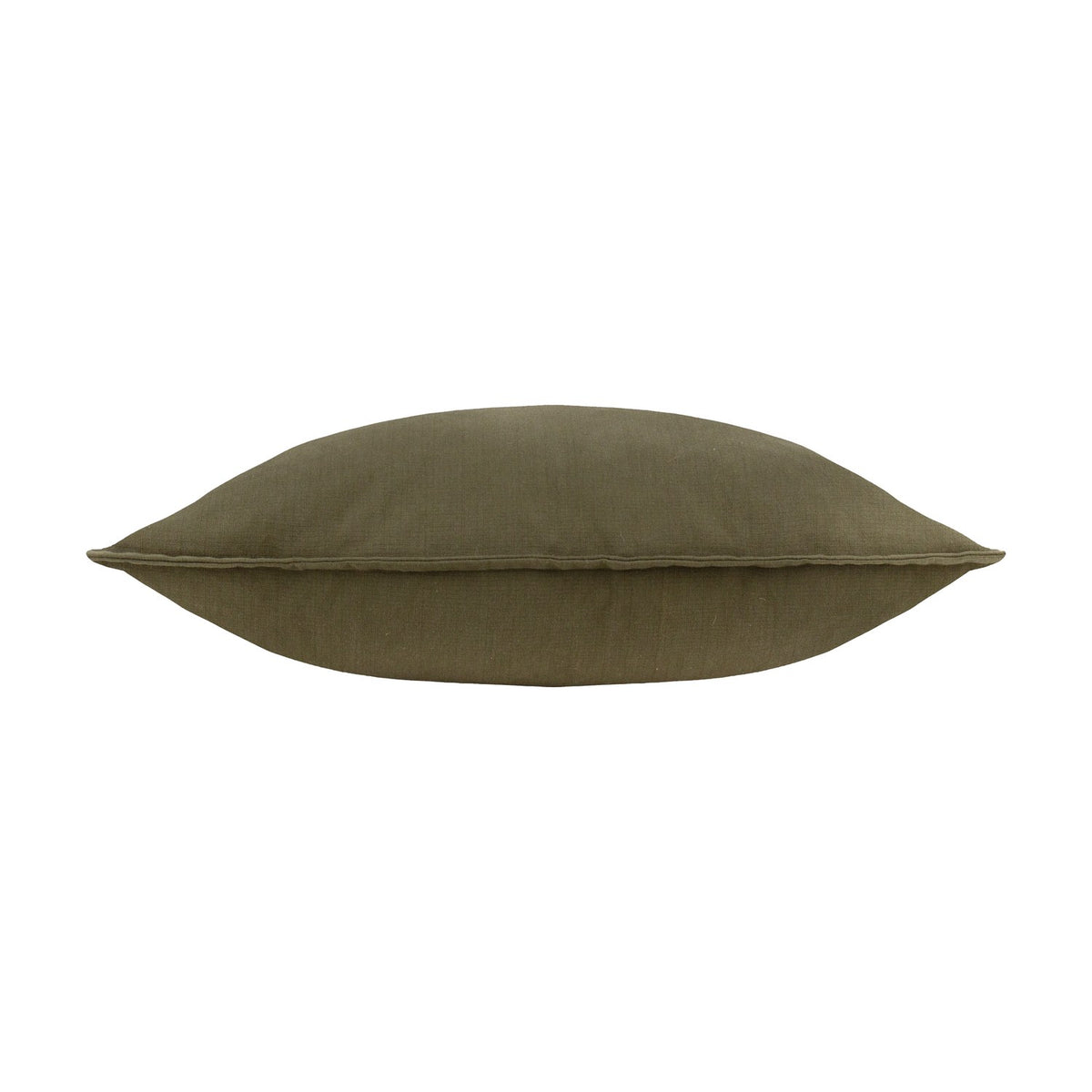 Slub Cotton Woven Plain Cushion in Lichen, an olive green rectangular cushion with a softly textured cotton weave and piped edge, shown on a plain white background.