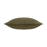 Slub Cotton Woven Plain Cushion in Lichen, an olive green rectangular cushion with a softly textured cotton weave and piped edge, shown on a plain white background.