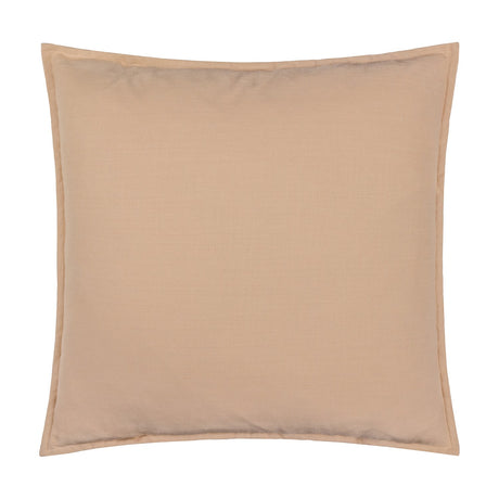 Square slub cotton woven plain cushion in natural beige with an oxford border, shown against a plain white background.