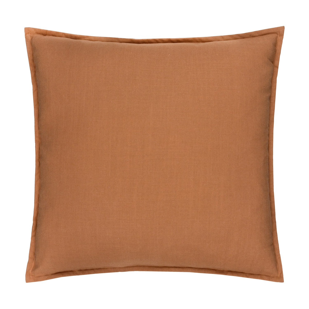 Square slub cotton woven plain cushion in toffee brown with an oxford flange border, shown on a plain white background.