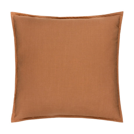 Square slub cotton woven plain cushion in toffee brown with an oxford flange border, shown on a plain white background.