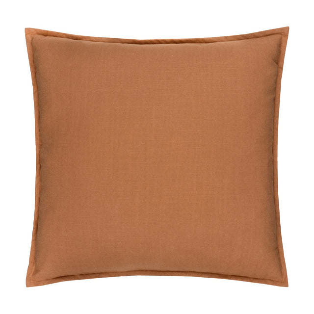 Square slub cotton woven plain cushion in toffee brown with an oxford flange border, shown on a plain white background.