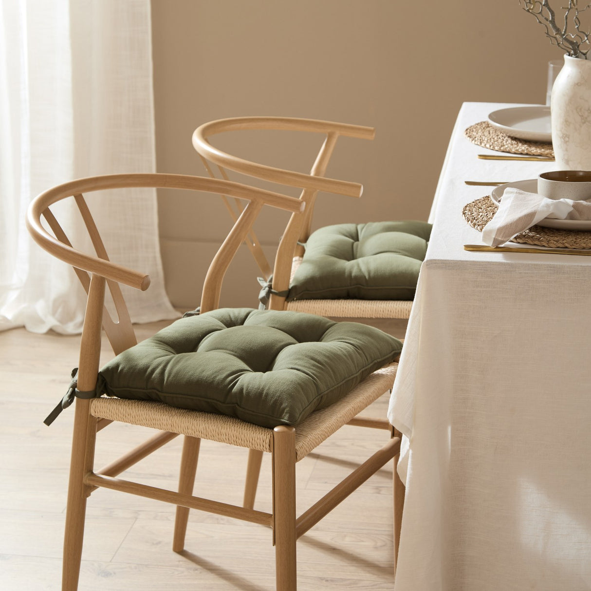 Slub Cotton Plain Polyester Seat Pad - Lichen