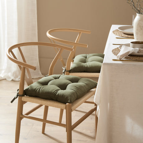 Slub Cotton Plain Polyester Seat Pad - Lichen