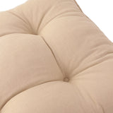 Close-up of the Slub Cotton Plain Linen Seat Pad in beige, showing tufted button detail and the textured slub cotton fabric surface.