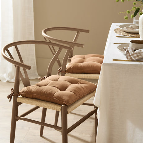 Slub Cotton Plain Polyester Seat Pad - Toffee