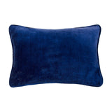 Serenity Velvet Cotton Cushion in Midnight, a rectangular 40x60cm cotton velvet cushion in solid navy blue with a plain piped edge, shown on a white background.