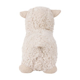 Sheep Wool Cotton Door Stop in white, rear view showing curly sherpa body, herringbone-textured ears and feet, and a small stitched tail, on a plain white background.