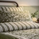 Skandi Woodland Cotton Animal Duvet Cover Set - Thyme Green