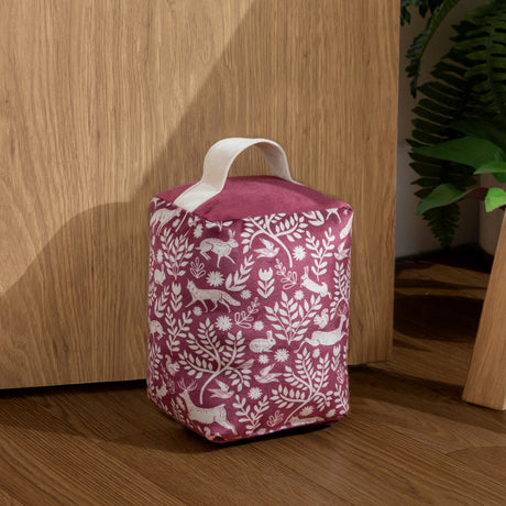 Skandi Woodland Animal Velvet Door Stop - Berry