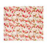 Sleigh Team Printed Polyester Throw in multicoloured festive design on cream ground, with reindeer, pink and red Christmas trees, presents, and snowflakes, shown flat on a white background.
