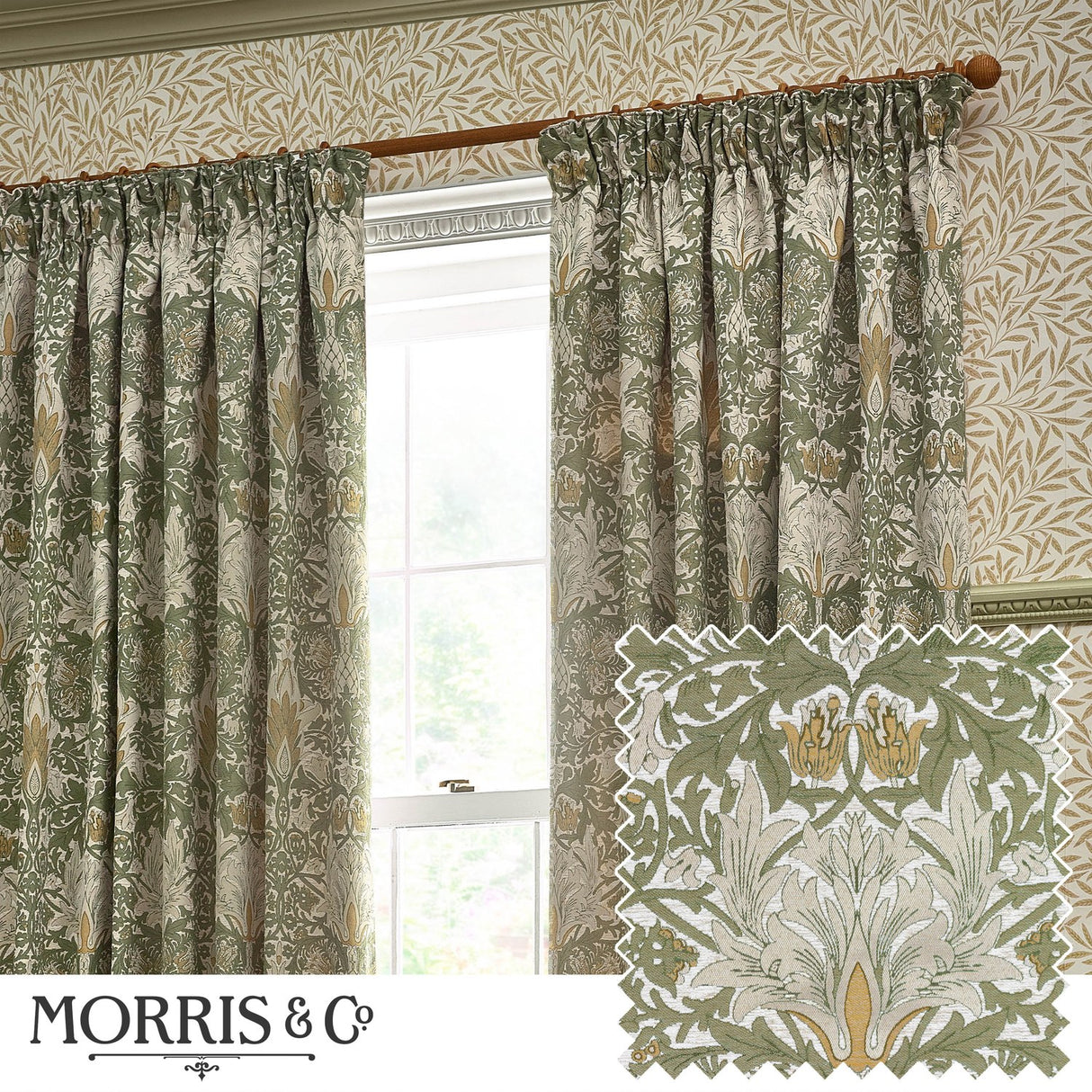 Snakeshead Chenille Pencil Pleat Curtains - Sunflower/Stone