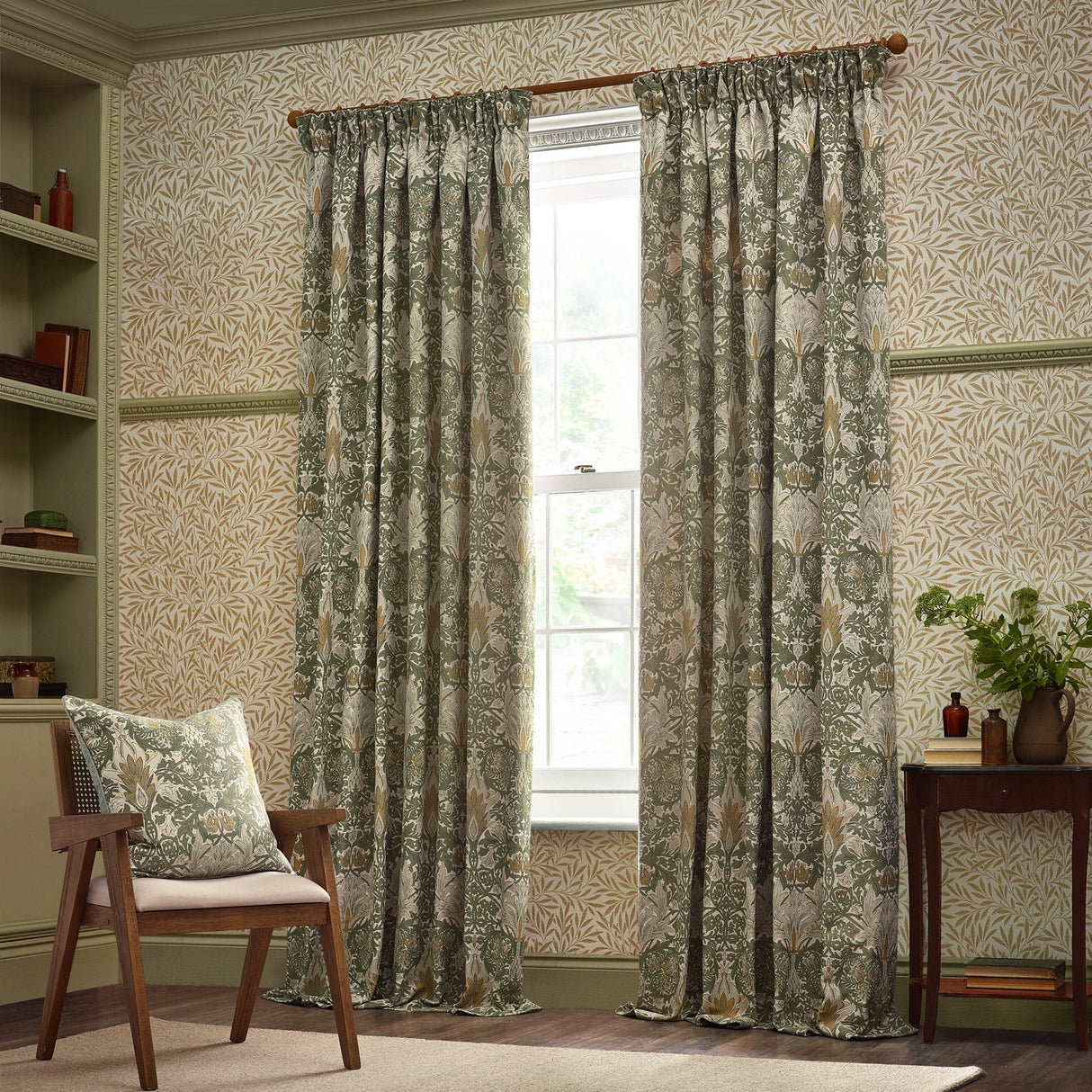 Snakeshead Chenille Pencil Pleat Curtains - Sunflower/Stone
