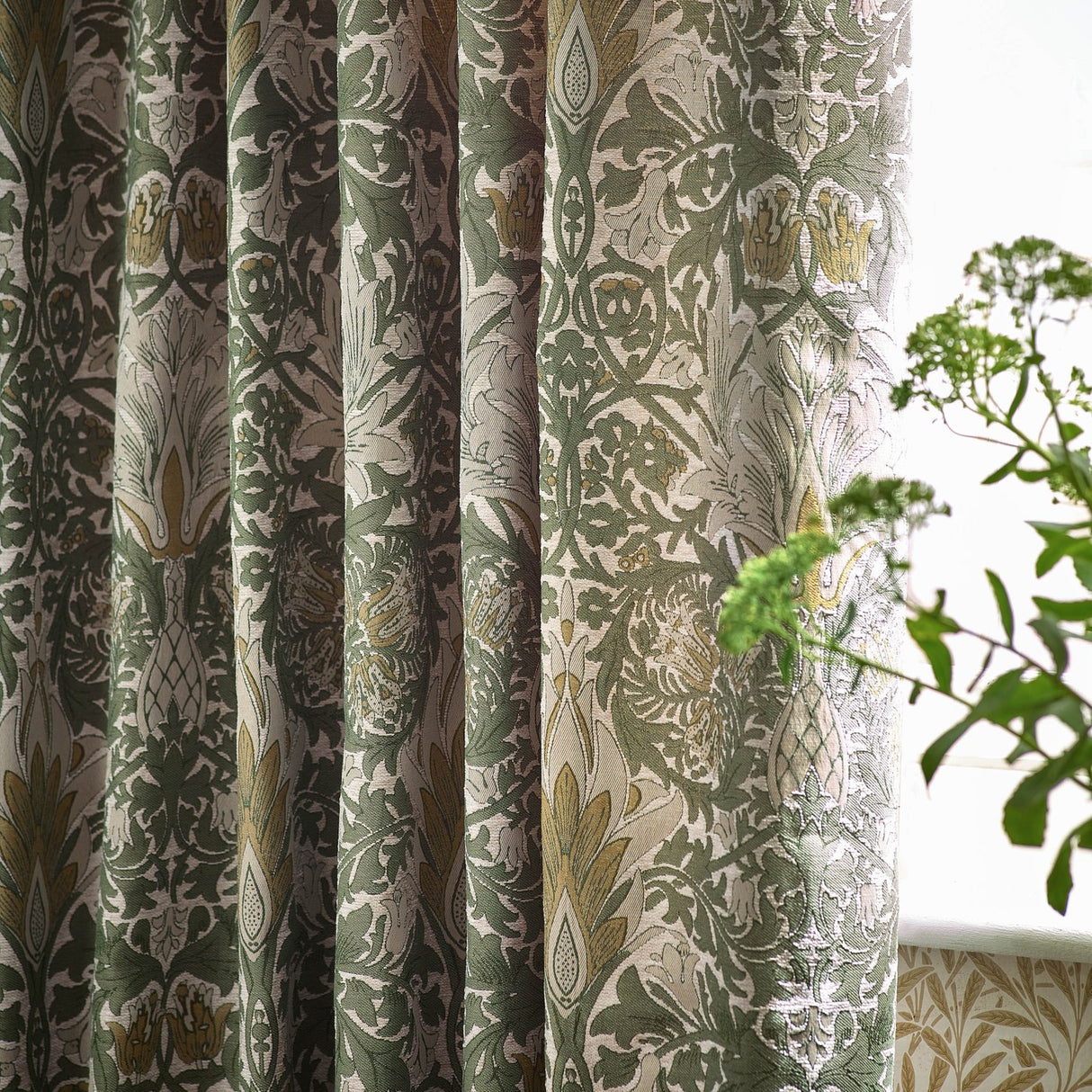 Snakeshead Chenille Pencil Pleat Curtains - Sunflower/Stone