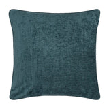 Square textured chenille cushion in solid deep indigo/teal with piped edging, plain reverse side shown on a white background.