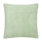 Square jacquard chenille cushion in sage green with a subtle woven texture, plain piped edge, shown on a white background.