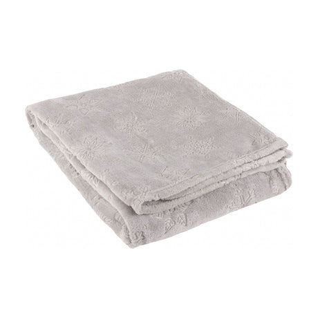Folded grey faux fur throw with an embossed snowflake pattern, shown against a plain white background.