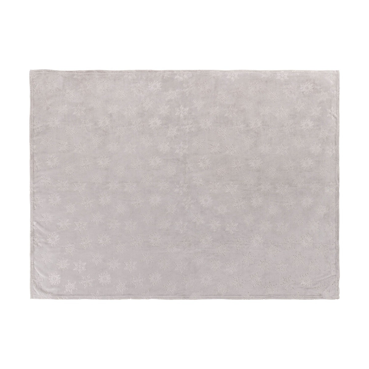 Snowflakes Plain Faux Fur Throw in grey, rectangular with an embossed snowflake pattern across the pile, shown flat on a plain white background.