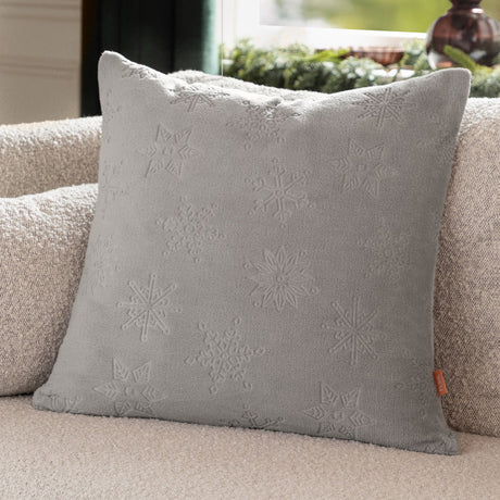 Snowflakes Polyester Faux Fur Cushion - Grey