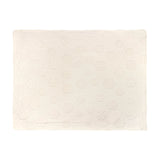 Snow white faux fur polyester velvet throw with a raised, textured snowflake pattern across the surface, shown flat on a plain white background.