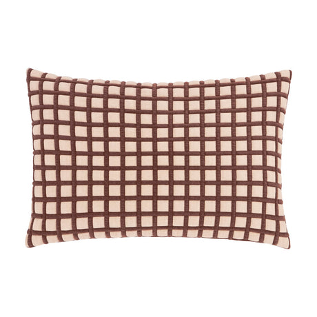 Softie Check Polyester Cushion in Chocolate/Sand, a rectangular bolster cushion with a raised quilted grid pattern, sand squares on a chocolate lattice, shown on a plain white background.