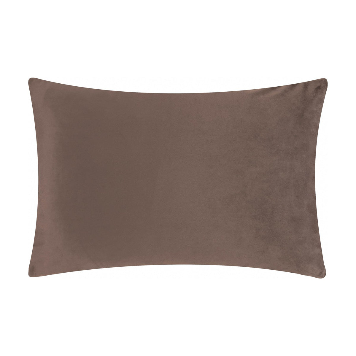 Softie Check rectangular cushion in plain chocolate brown velvet-look polyester, shown on a white background, 40x60cm bolster shape.