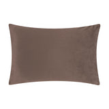 Softie Check rectangular cushion in plain chocolate brown velvet-look polyester, shown on a white background, 40x60cm bolster shape.