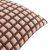 Softie Check polyester cushion in chocolate and sand, close-up of the raised quilted grid pattern with padded squares, shown on a white background.