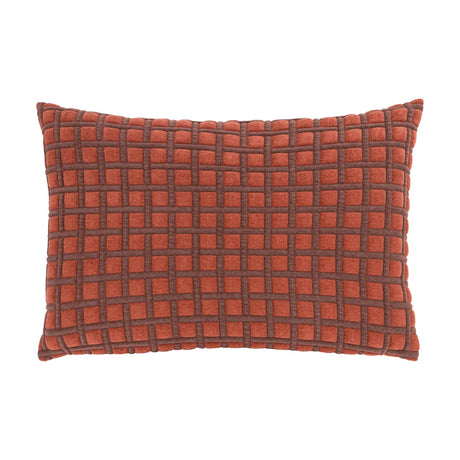 Rectangular Softie Check cushion in cinnamon orange with a quilted grid pattern and chocolate brown recessed seams, shown on a plain white background.