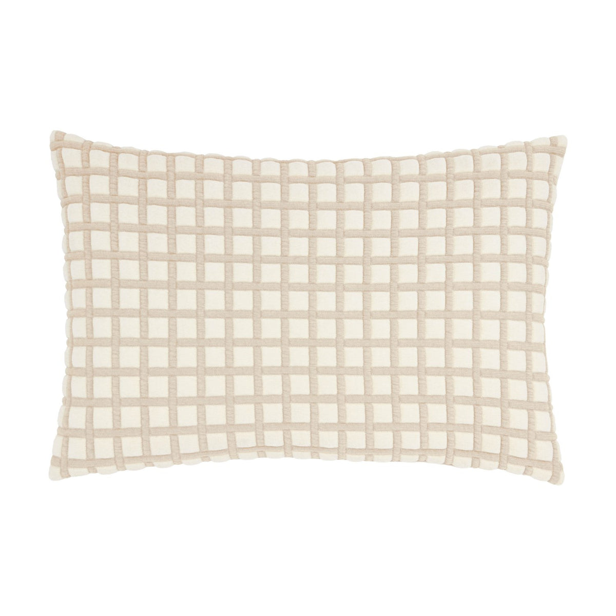 Softie Check Polyester Cushion in natural, a rectangular 40x60cm bolster with a raised grid texture in cream and beige tones, shown on a plain white background.