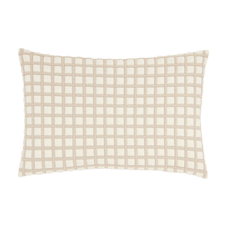 Softie Check Polyester Cushion in natural, a rectangular 40x60cm bolster with a raised grid texture in cream and beige tones, shown on a plain white background.