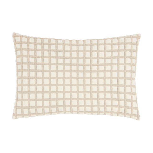 Softie Check Polyester Cushion in natural, a rectangular 40x60cm bolster with a raised grid texture in cream and beige tones, shown on a plain white background.