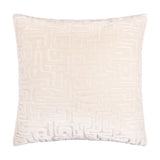 Soren Abstract Velvet Cushion in Chalk, a square cut-velvet cushion with a raised geometric maze pattern in tonal cream, shown on a plain white background.