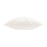 Side view of the Soren Abstract Velvet Cushion in Chalk, showing plain cream velvet piping and base beneath the textured geometric-patterned face, set on a white background.