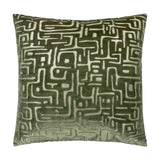 Soren Abstract Velvet Cushion in smoke green, a 45cm square cushion with a cut-velvet maze-like geometric pattern, shown against a plain white background.