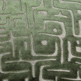 Soren Abstract Velvet Cushion in Smoke Green, close-up of cut velvet fabric with a maze-like geometric pattern in raised and flat pile textures.