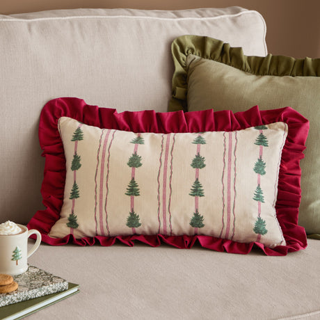 Spruce Stripes Linen Cotton Cushion - Linen/ Dark Red