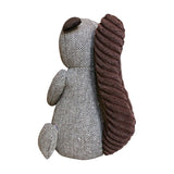 Squirrel Acorn Polyester Door Stop in brown, rear view showing herringbone tweed body and ribbed corduroy tail, on a plain white background.