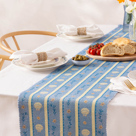 Sea Shells Printed Polyester Table Runner - Blue