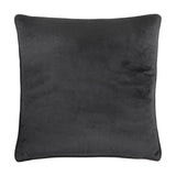 Reverse side of the Spooky Spritz Striped Velvet Cushion, shown in plain dark grey velvet with matching piped edging, photographed on a white background.