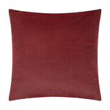 Savoy Stripe square velvet cushion in deep burgundy, shown reverse side with smooth plain velvet finish, 50 x 50cm, on a plain white background.